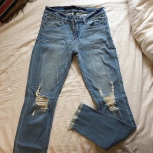 Women's Cropped Ankle Fringe Jeans